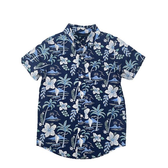 Janie & Jack Short Sleeve Button Down Collar Blue Tropical Floral Sz Boys 7 NWT - Picture 1 of 5
